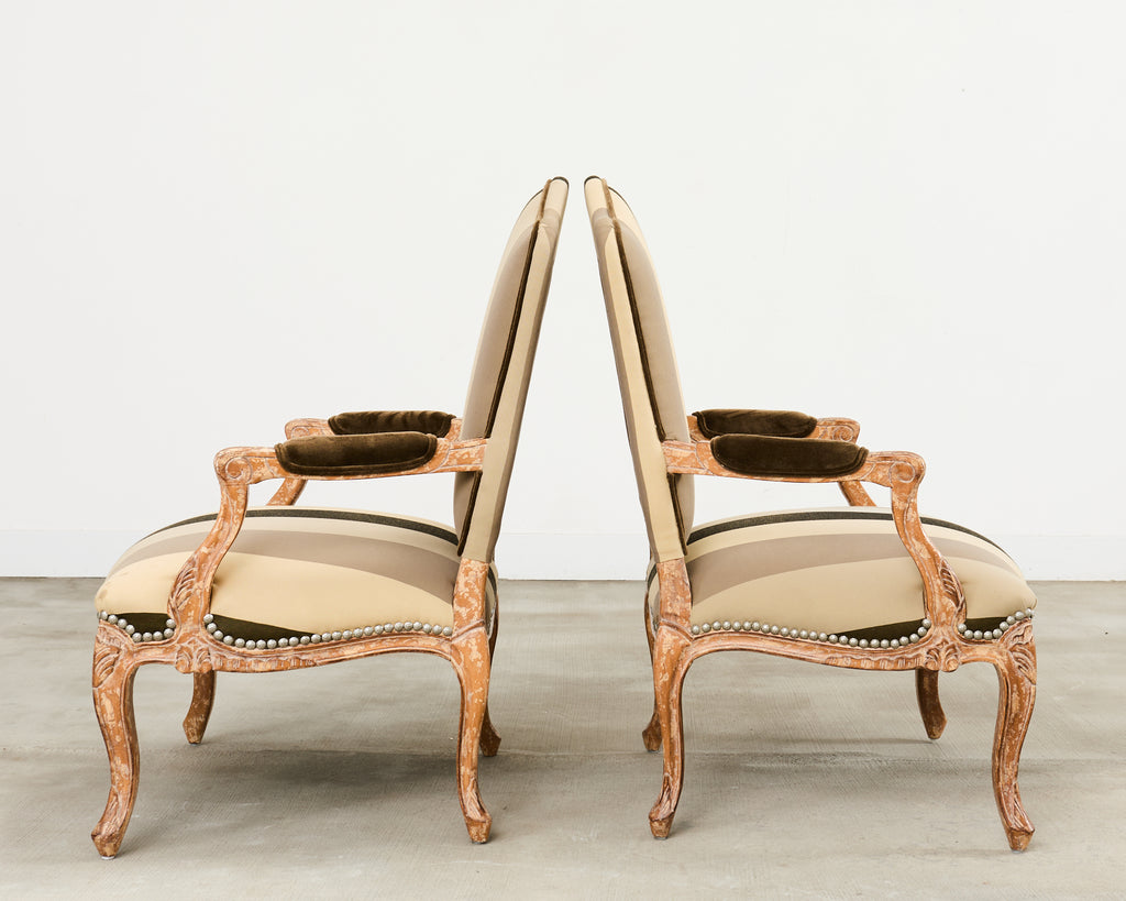 Pair of Louis XV French Provincial Style Fauteuil Armchairs by Kreiss