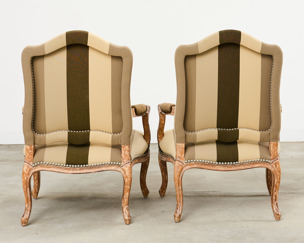 Pair of Louis XV French Provincial Style Fauteuil Armchairs by Kreiss