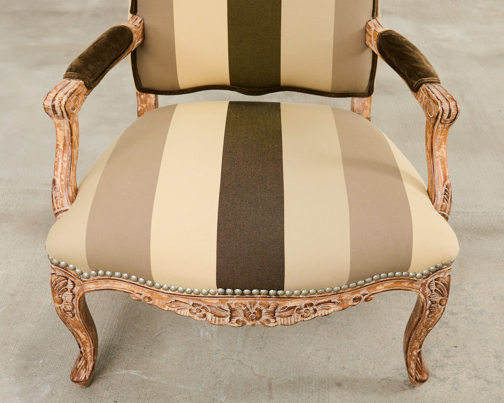 Pair of Louis XV French Provincial Style Fauteuil Armchairs by Kreiss