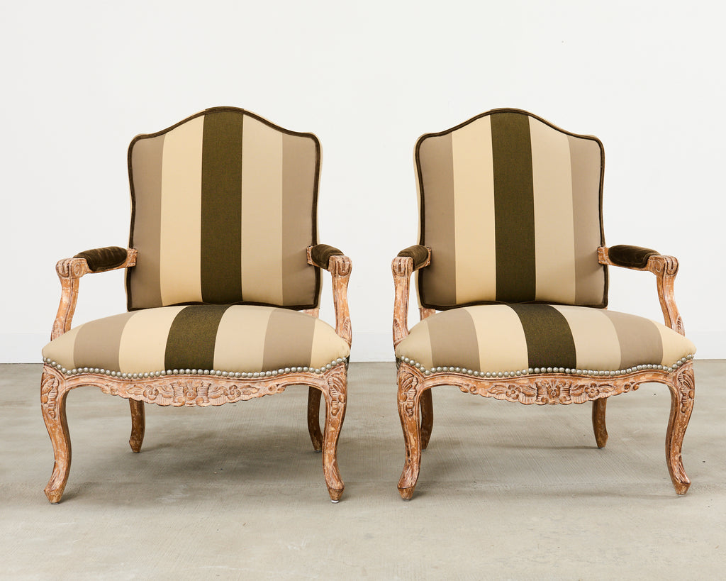 Pair of Louis XV French Provincial Style Fauteuil Armchairs by Kreiss