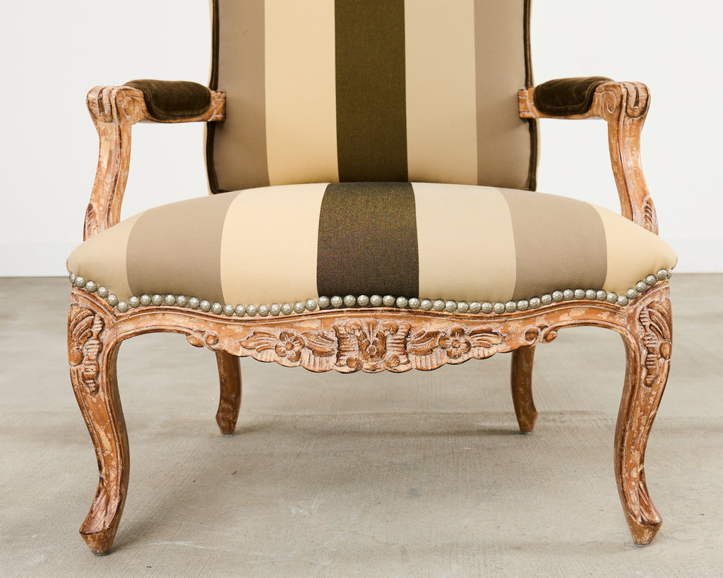 Pair of Louis XV French Provincial Style Fauteuil Armchairs by Kreiss