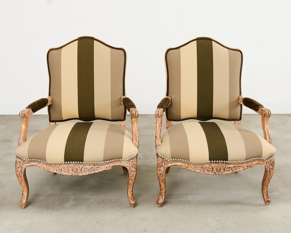 Pair of Louis XV French Provincial Style Fauteuil Armchairs by Kreiss