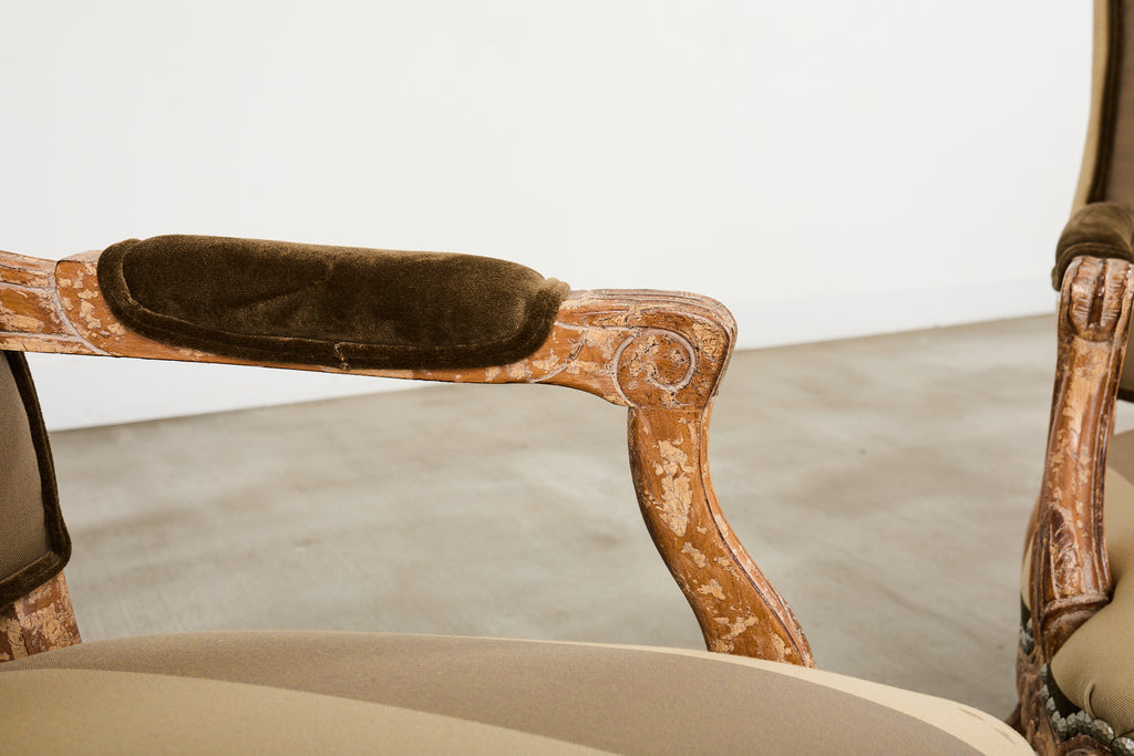 Pair of Louis XV French Provincial Style Fauteuil Armchairs by Kreiss