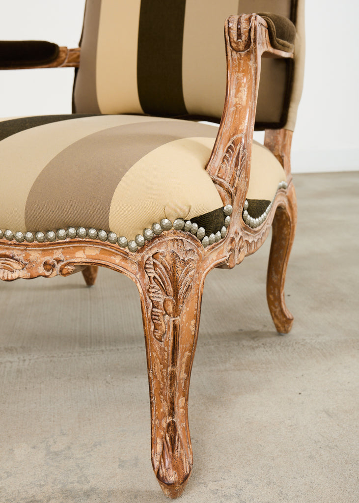 Pair of Louis XV French Provincial Style Fauteuil Armchairs by Kreiss