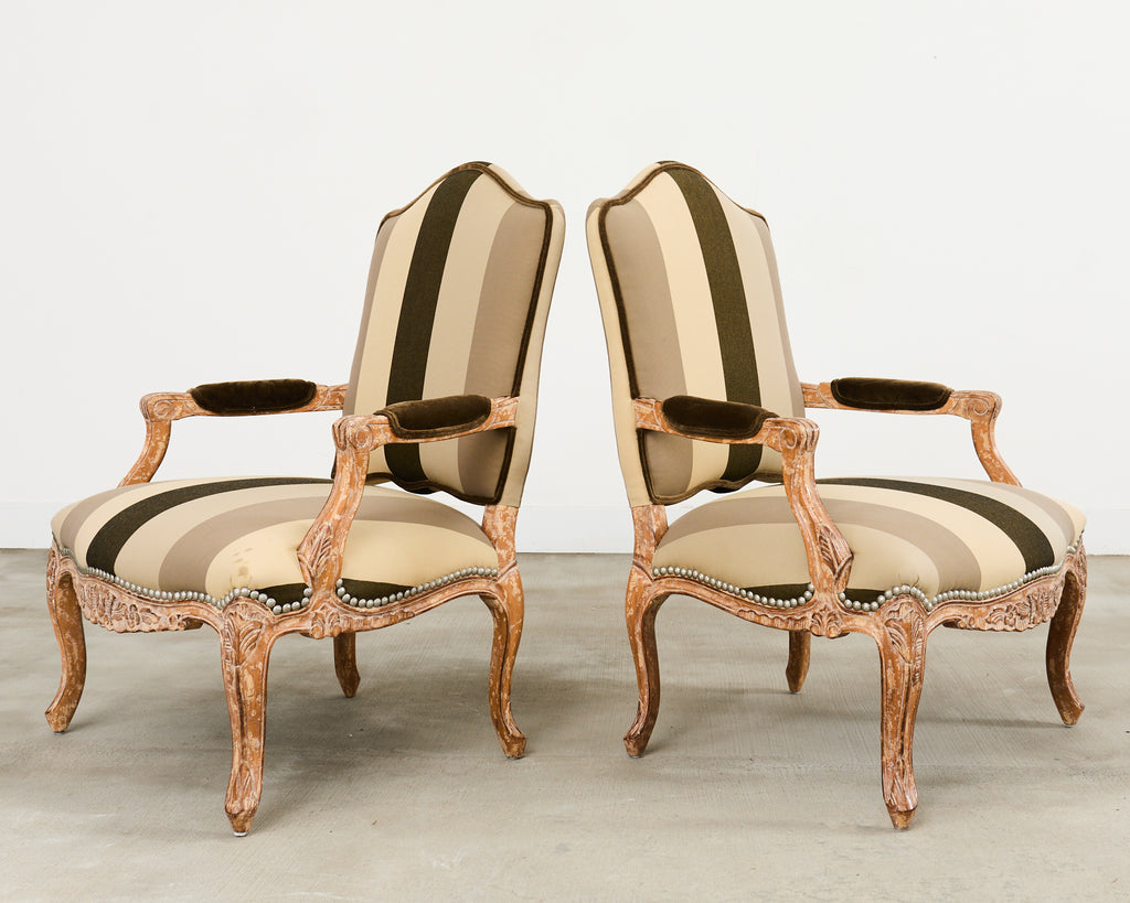 Pair of Louis XV French Provincial Style Fauteuil Armchairs by Kreiss