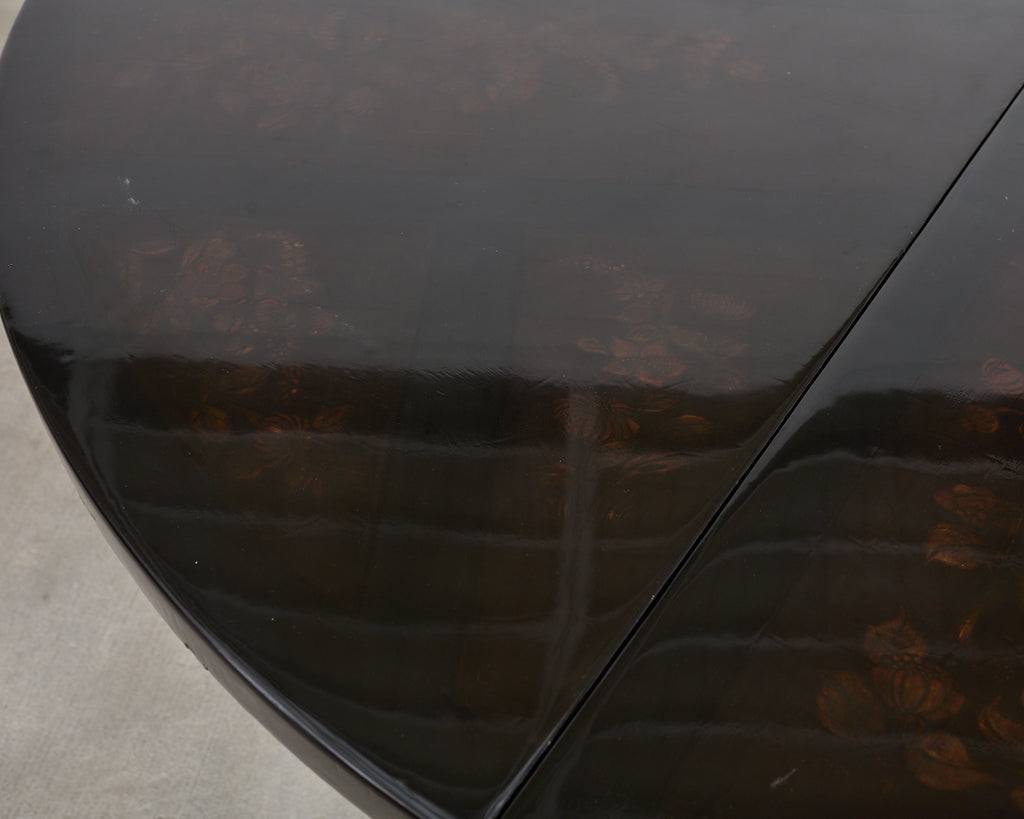 L. Rossi Expandable Round Chinoiserie Lacquered Dining Table 7 Ft