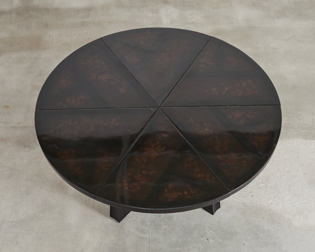 L. Rossi Expandable Round Chinoiserie Lacquered Dining Table 7 Ft
