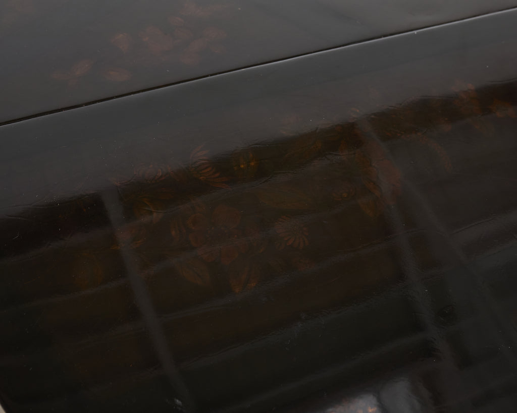 L. Rossi Expandable Round Chinoiserie Lacquered Dining Table 7 Ft