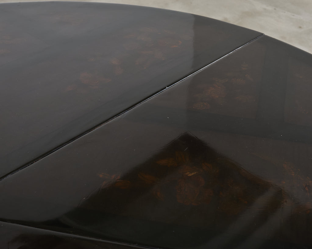 L. Rossi Expandable Round Chinoiserie Lacquered Dining Table 7 Ft
