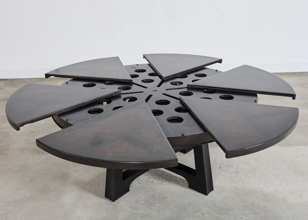 L. Rossi Expandable Round Chinoiserie Lacquered Dining Table 7 Ft