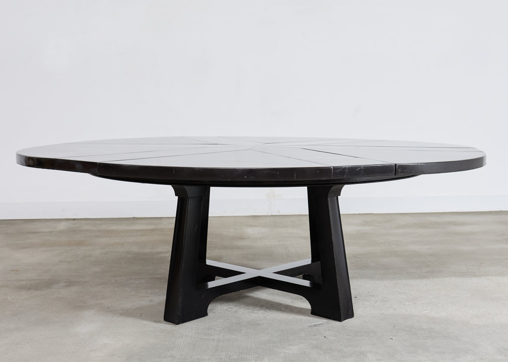 L. Rossi Expandable Round Chinoiserie Lacquered Dining Table 7 Ft