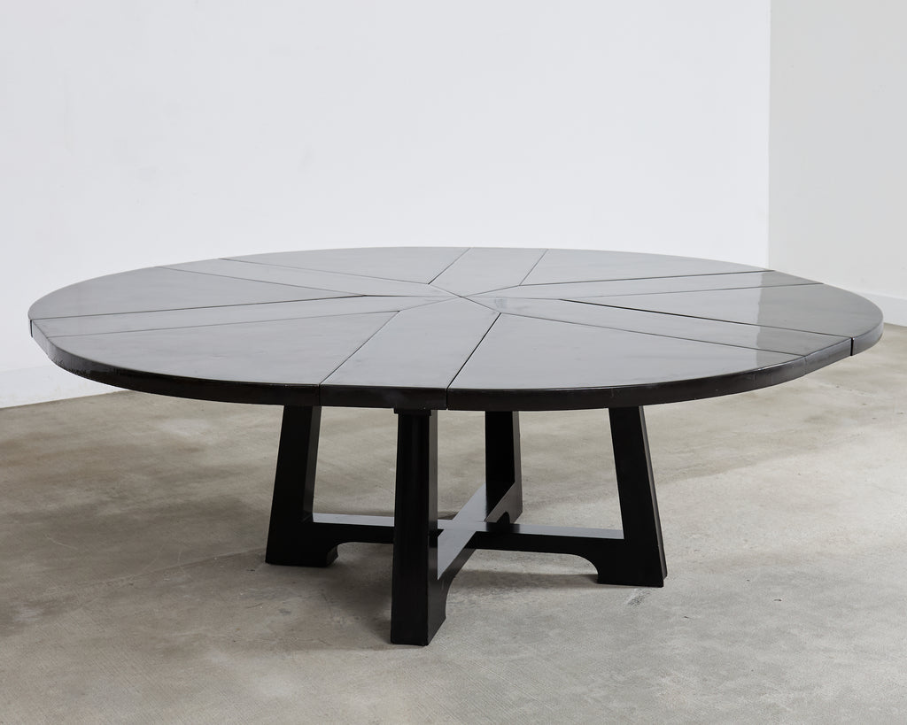 L. Rossi Expandable Round Chinoiserie Lacquered Dining Table 7 Ft