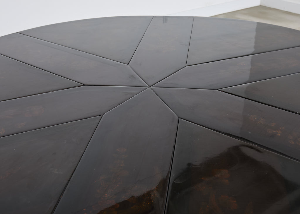 L. Rossi Expandable Round Chinoiserie Lacquered Dining Table 7 Ft