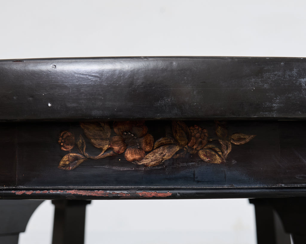 L. Rossi Expandable Round Chinoiserie Lacquered Dining Table 7 Ft