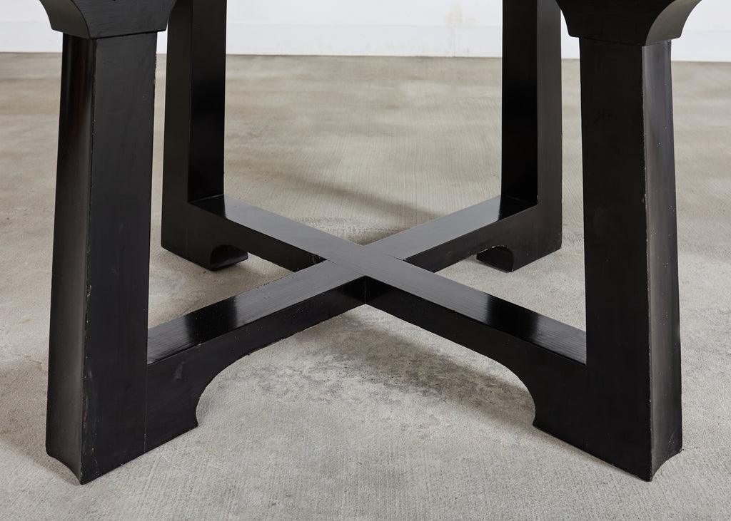 L. Rossi Expandable Round Chinoiserie Lacquered Dining Table 7 Ft