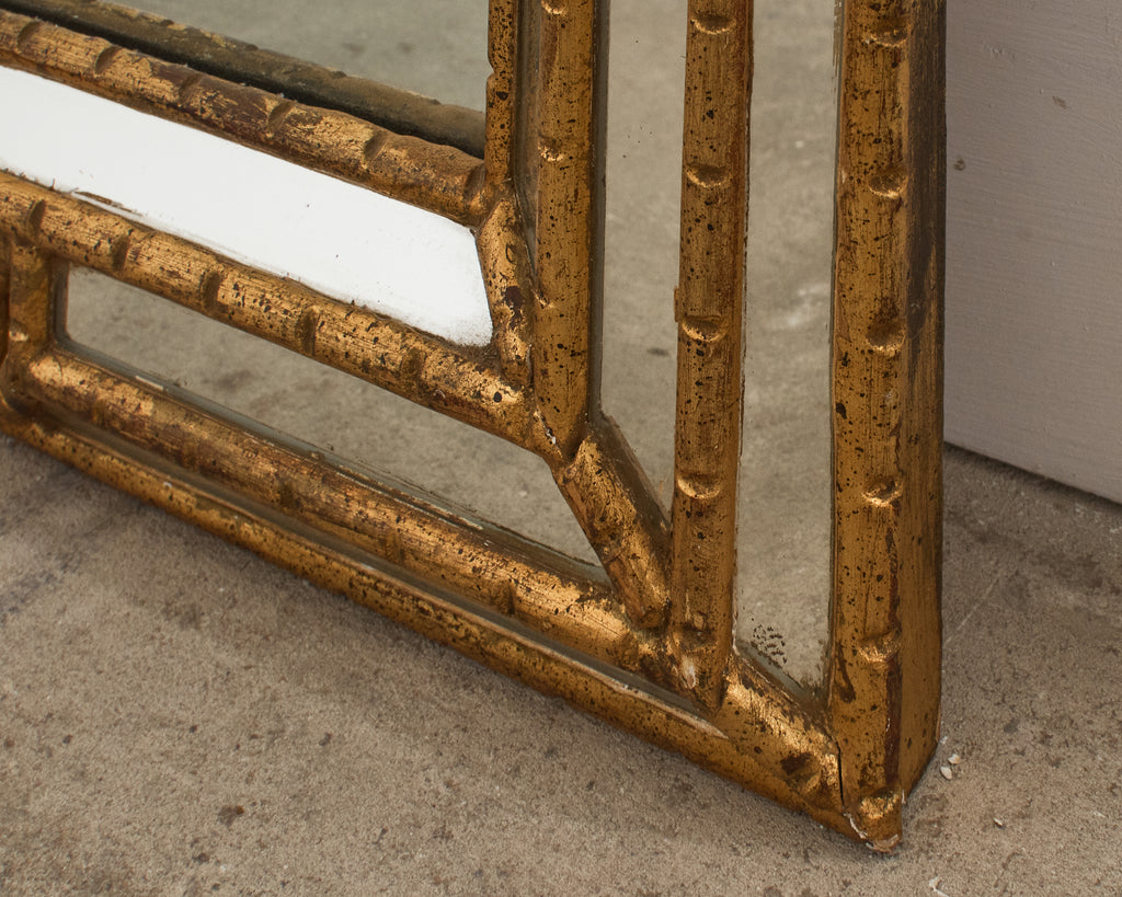 Labarge Hollywood Regency Giltwood Faux Bamboo Cushion Mirror