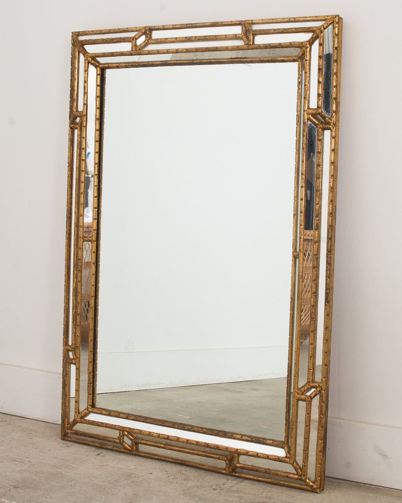 Labarge Hollywood Regency Giltwood Faux Bamboo Cushion Mirror