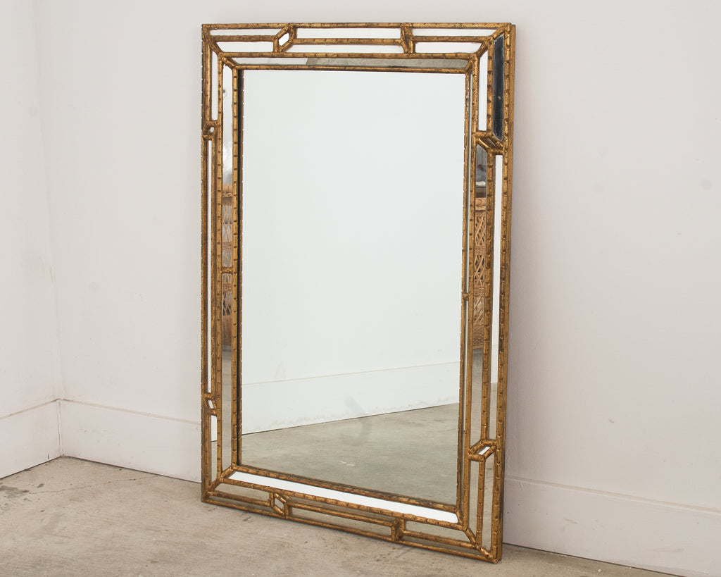 Labarge Hollywood Regency Giltwood Faux Bamboo Cushion Mirror