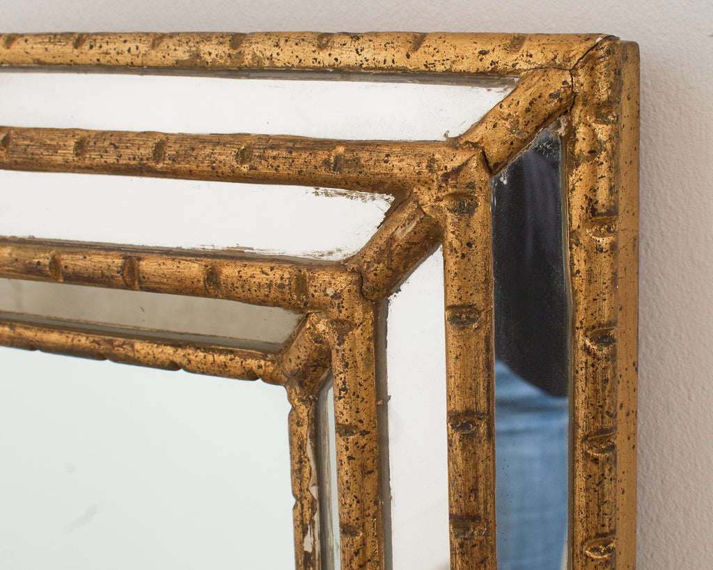 Labarge Hollywood Regency Giltwood Faux Bamboo Cushion Mirror