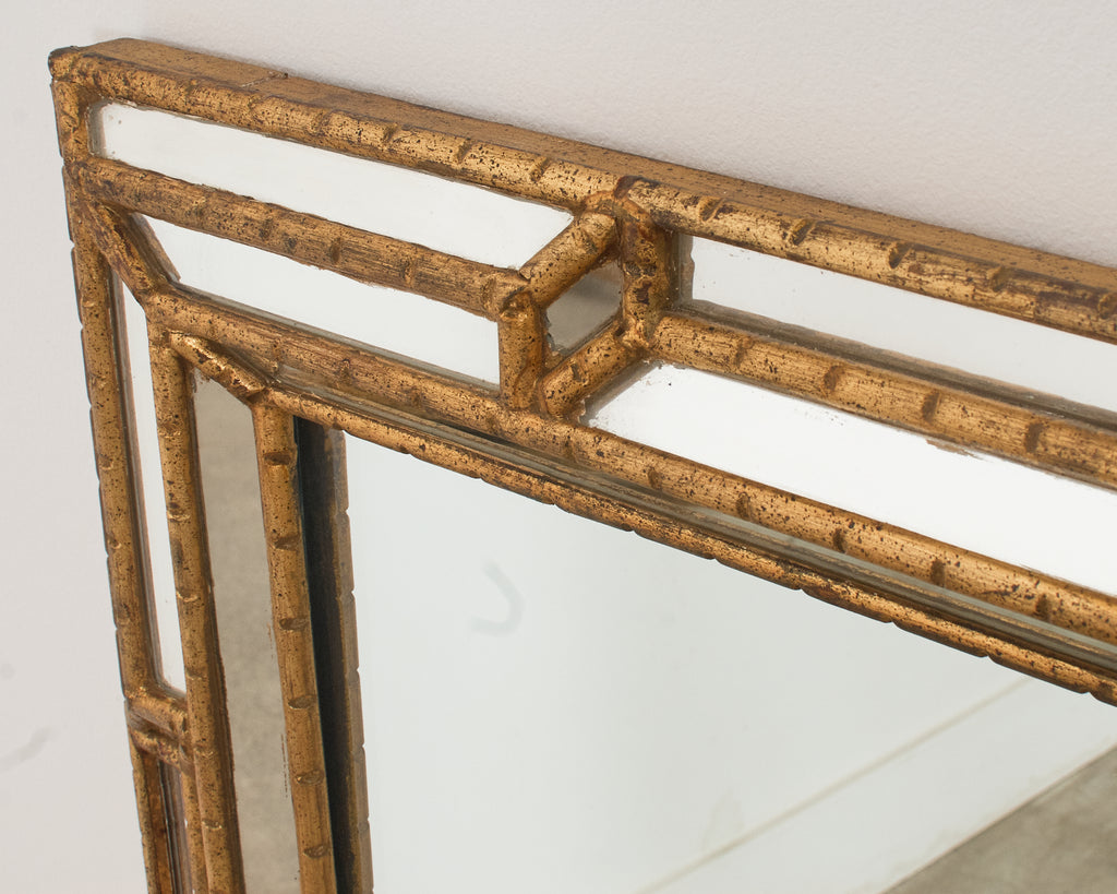 Labarge Hollywood Regency Giltwood Faux Bamboo Cushion Mirror