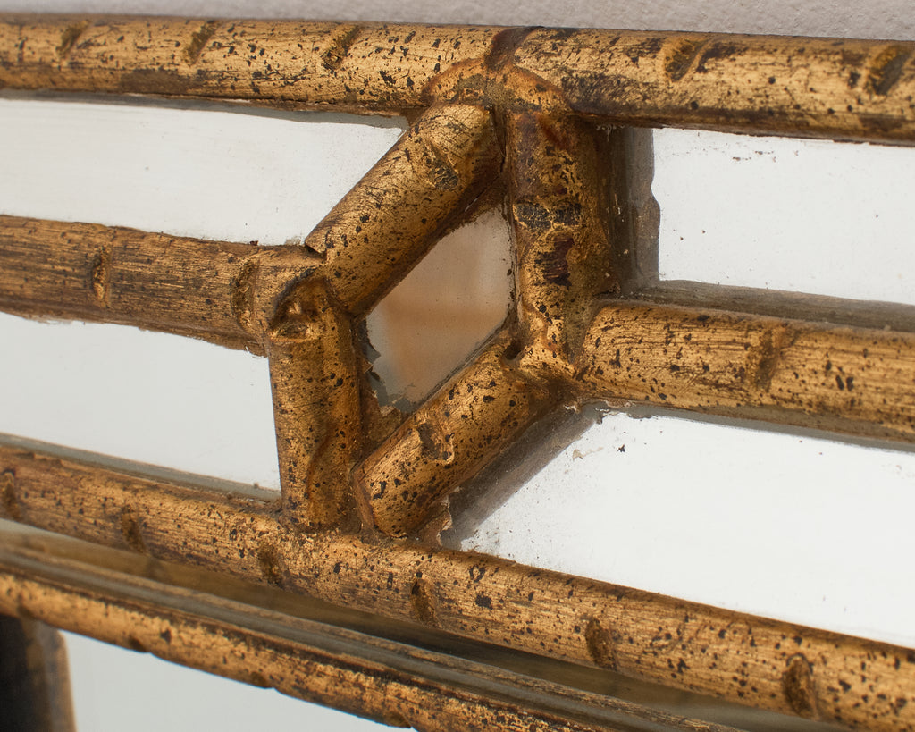 Labarge Hollywood Regency Giltwood Faux Bamboo Cushion Mirror