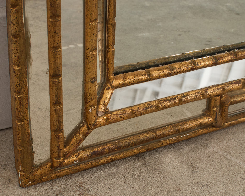 Labarge Hollywood Regency Giltwood Faux Bamboo Cushion Mirror