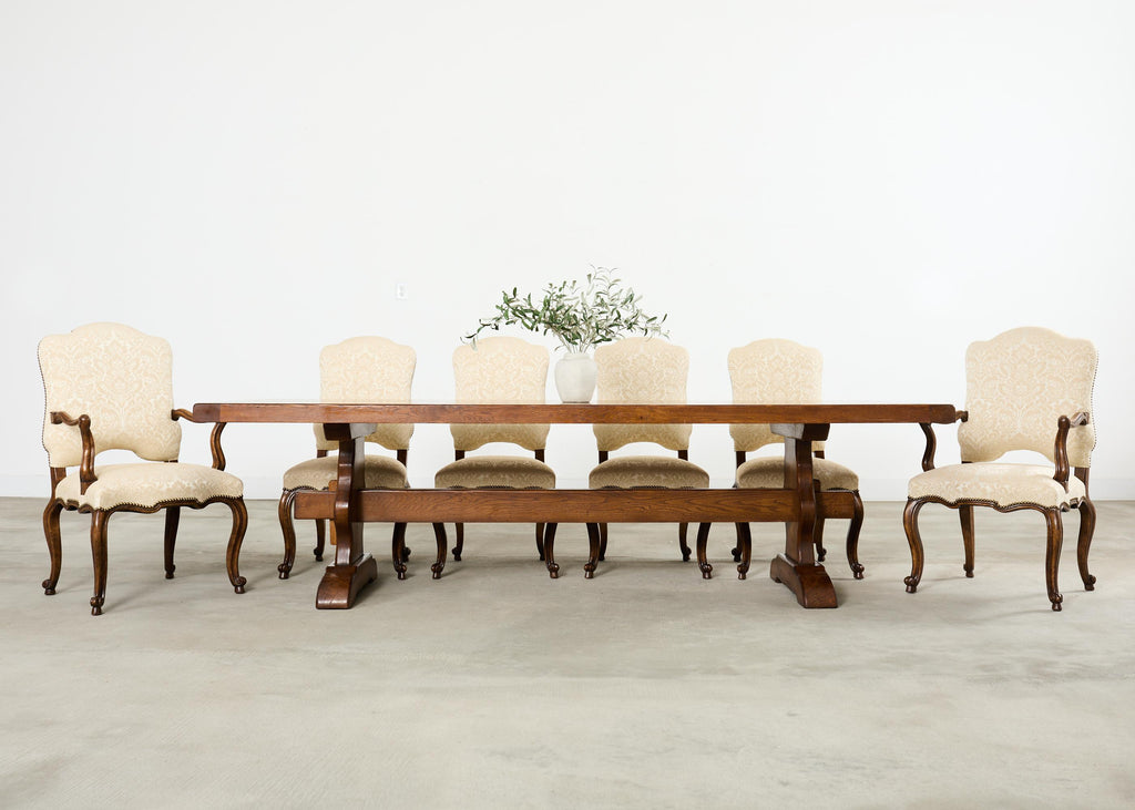 Country French Provincial Oak Farmhouse Trestle Dining Table 9 Ft