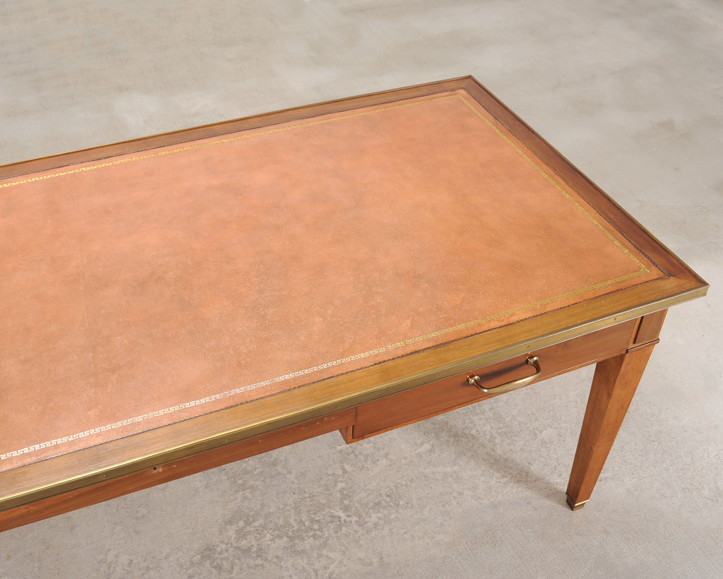 Midcentury French Palladian Fruitwood Library Table Desk 7 Ft