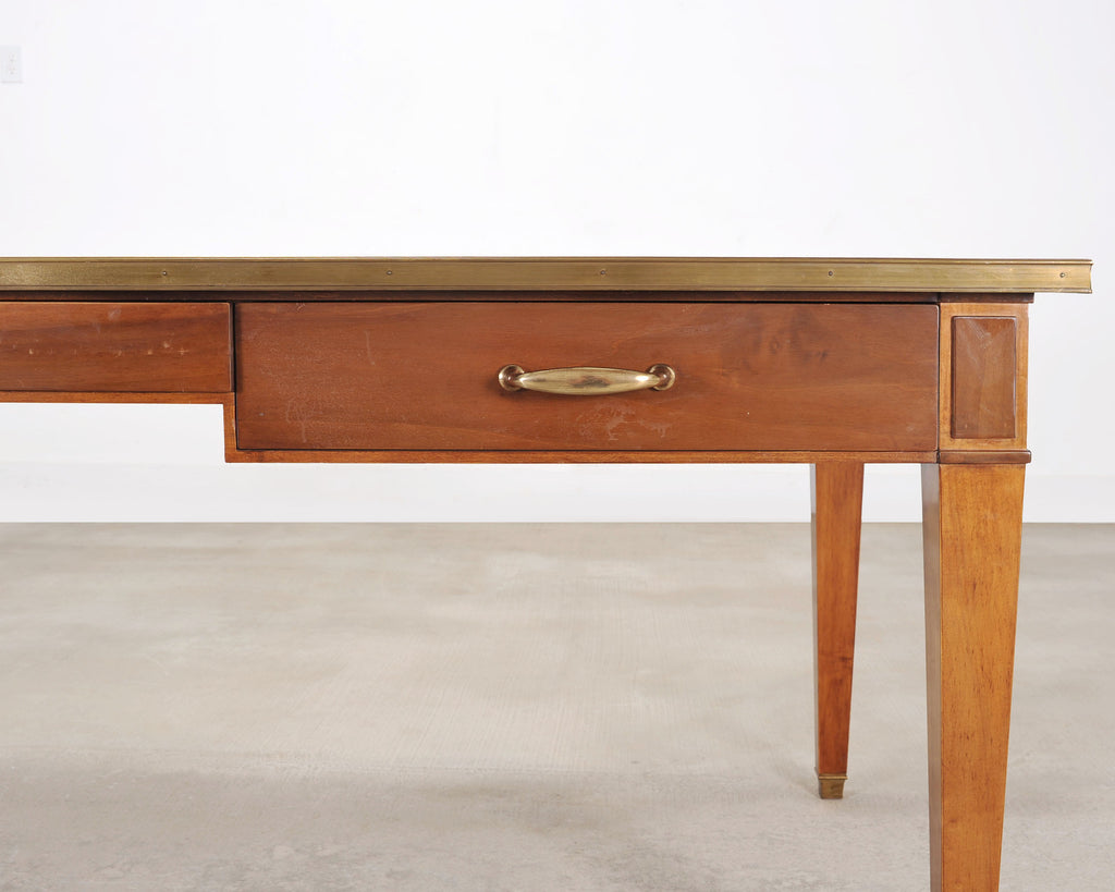 Midcentury French Palladian Fruitwood Library Table Desk 7 Ft