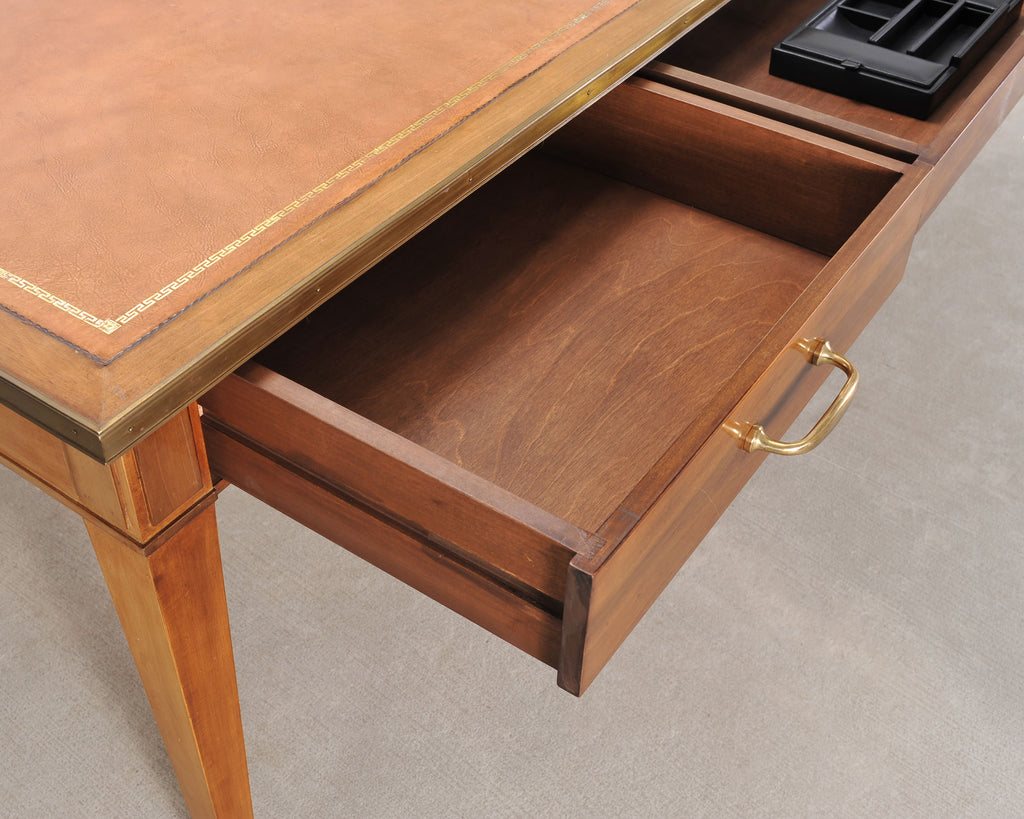 Midcentury French Palladian Fruitwood Library Table Desk 7 Ft