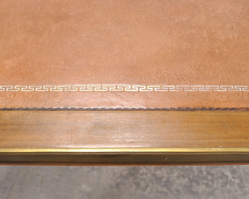 Midcentury French Palladian Fruitwood Library Table Desk 7 Ft