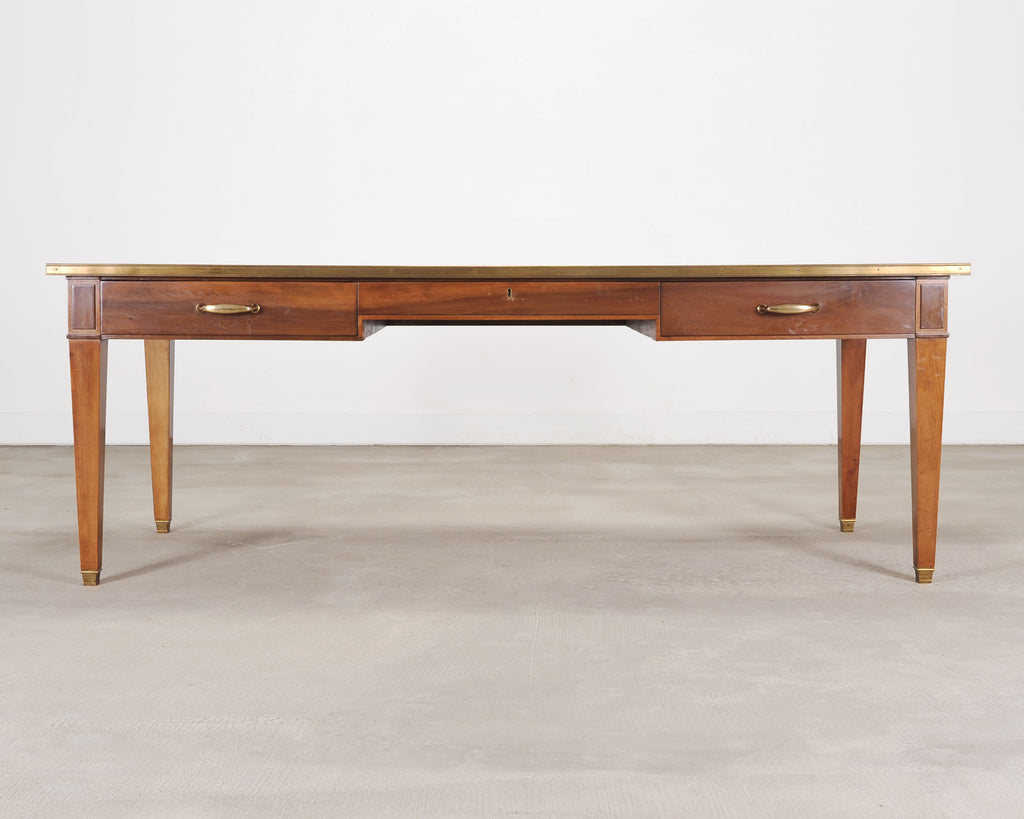 Midcentury French Palladian Fruitwood Library Table Desk 7 Ft