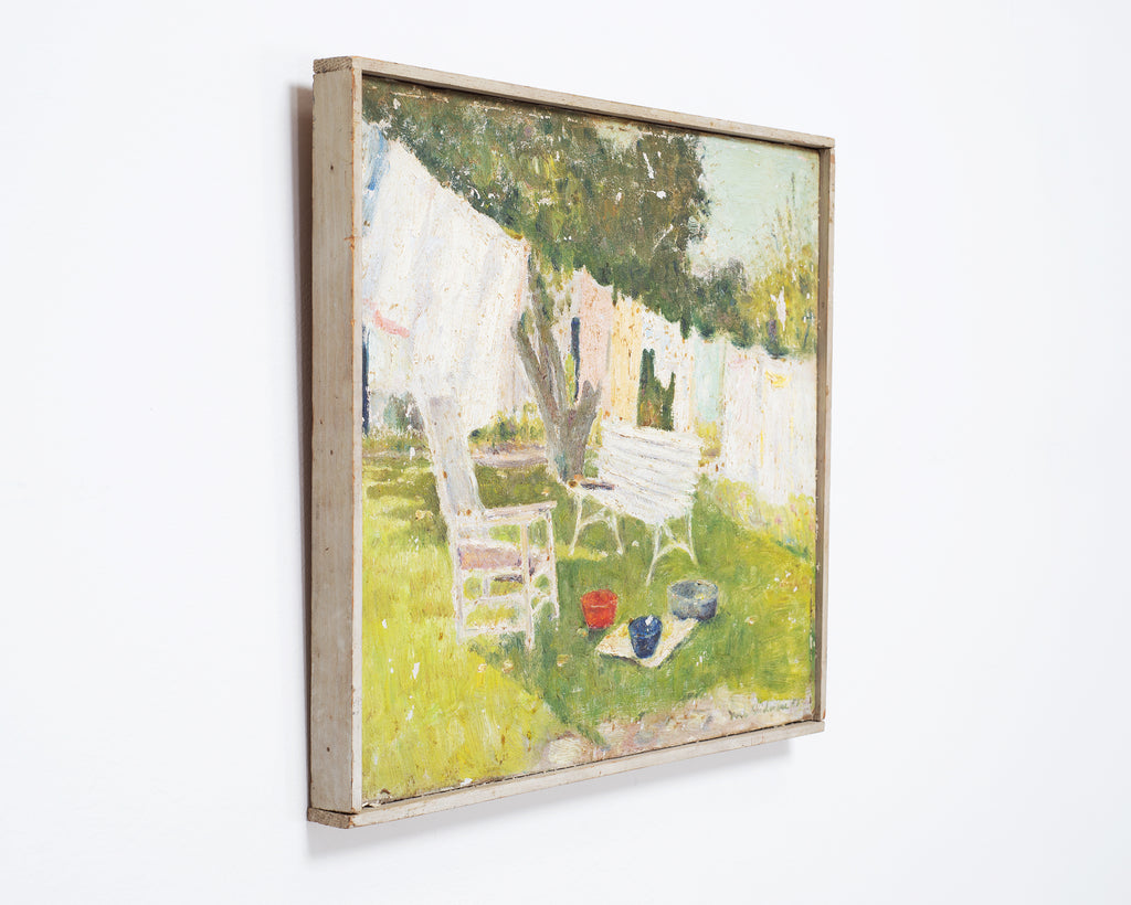 Mid-Century Impressionist Summer Garden Oil Canvas Painting
