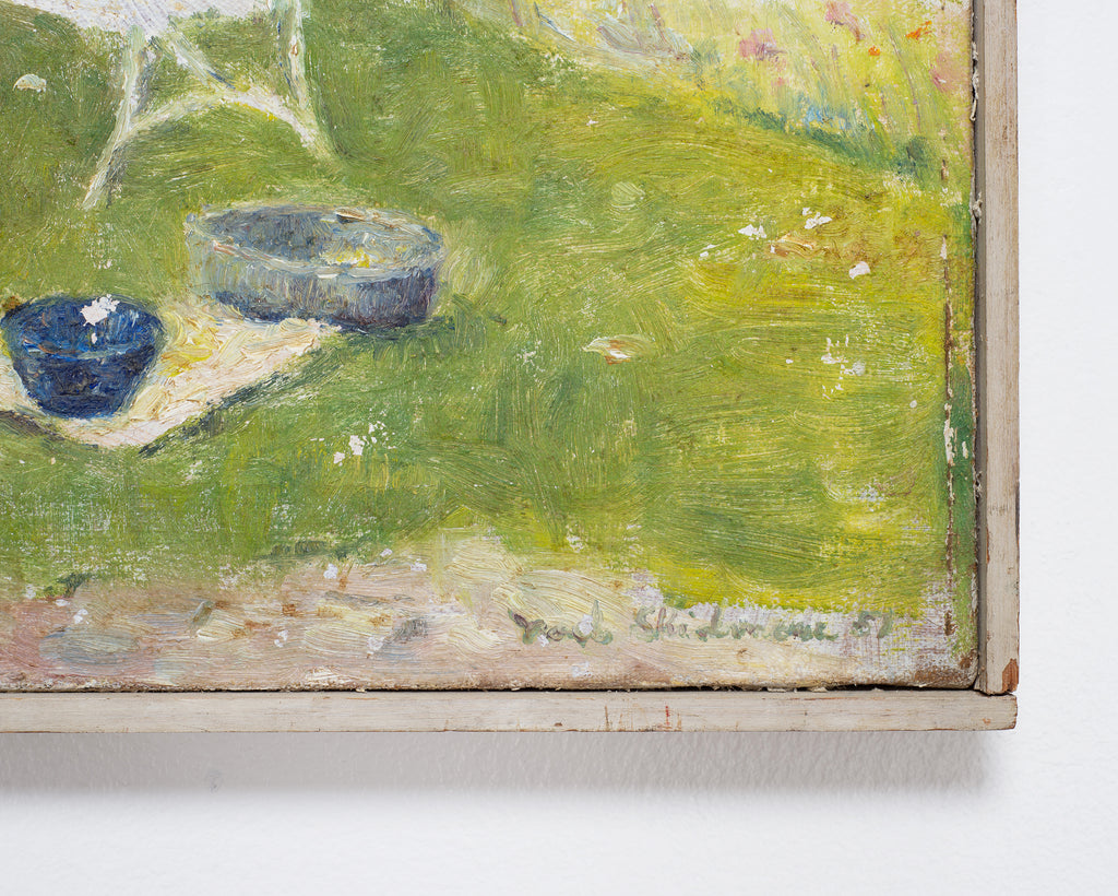 Mid-Century Impressionist Summer Garden Oil Canvas Painting