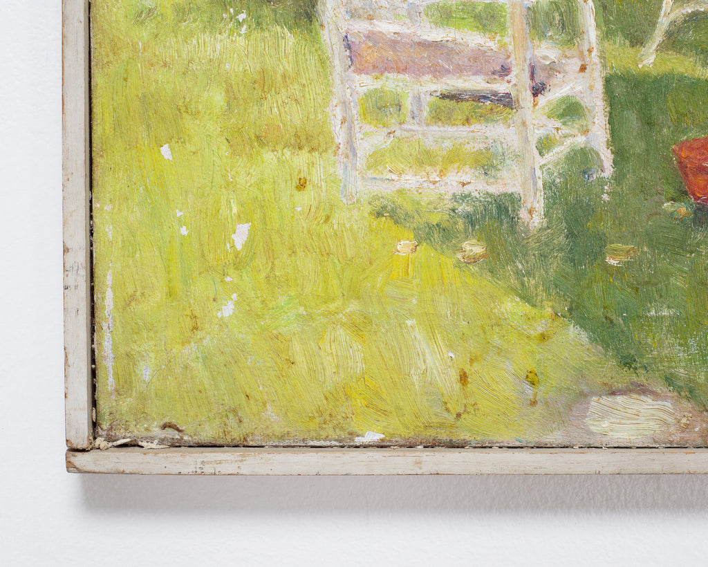Mid-Century Impressionist Summer Garden Oil Canvas Painting