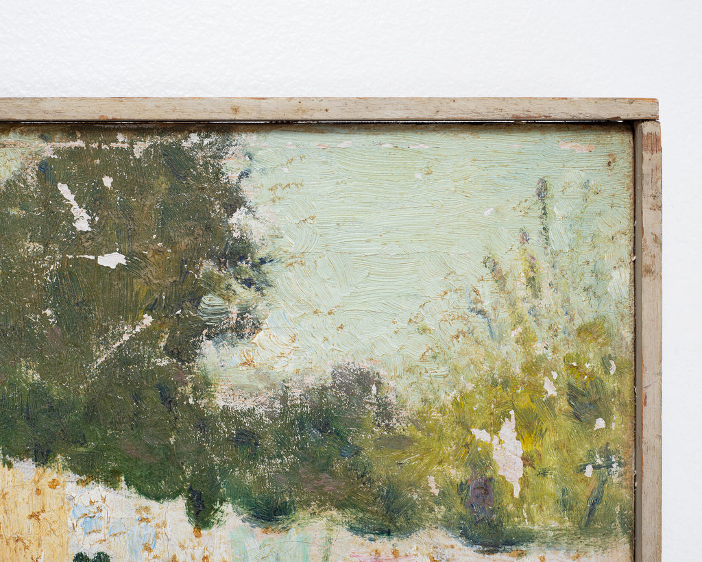 Mid-Century Impressionist Summer Garden Oil Canvas Painting