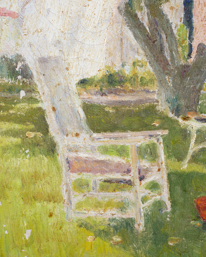 Mid-Century Impressionist Summer Garden Oil Canvas Painting