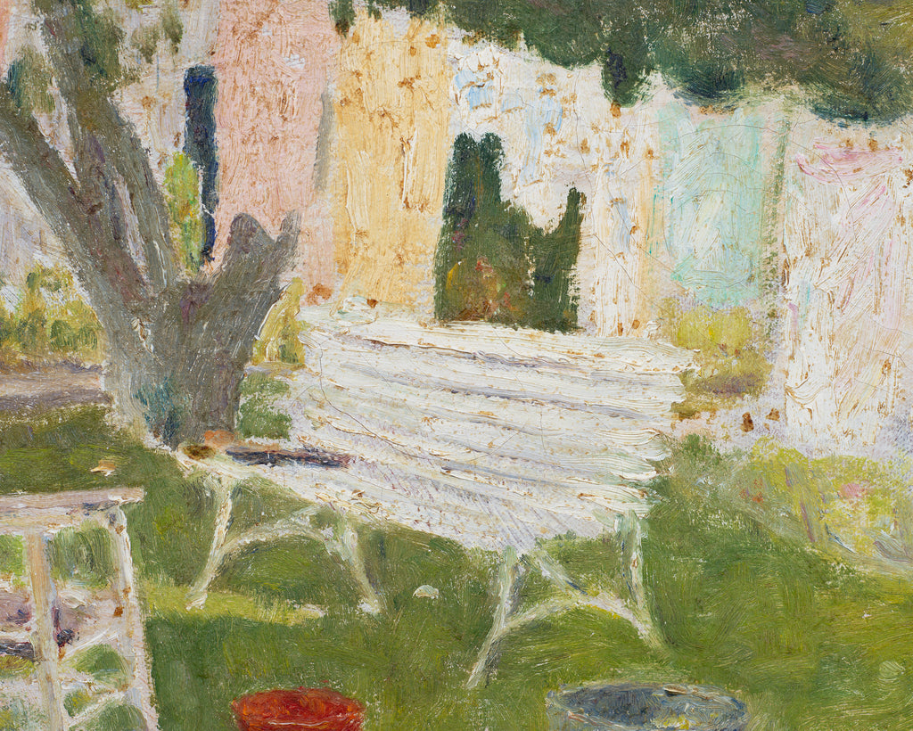 Mid-Century Impressionist Summer Garden Oil Canvas Painting
