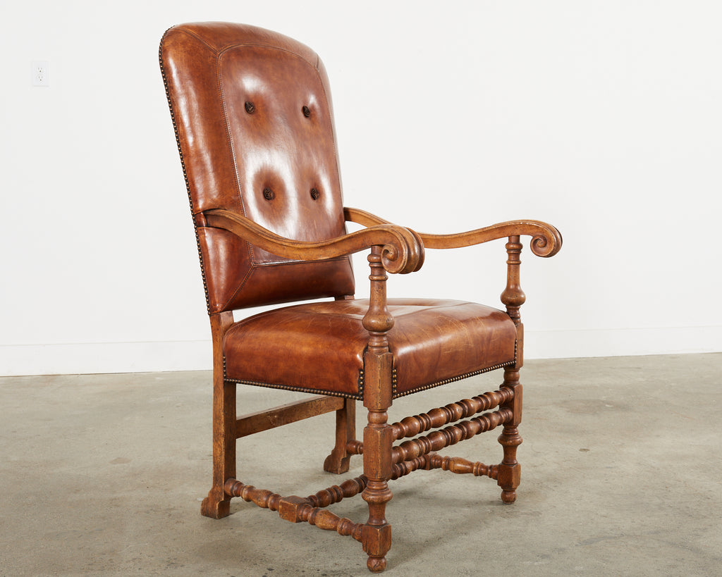 Hendrix Allardyce Italian Baroque Style Leather Library Chair