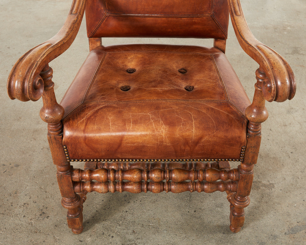 Hendrix Allardyce Italian Baroque Style Leather Library Chair