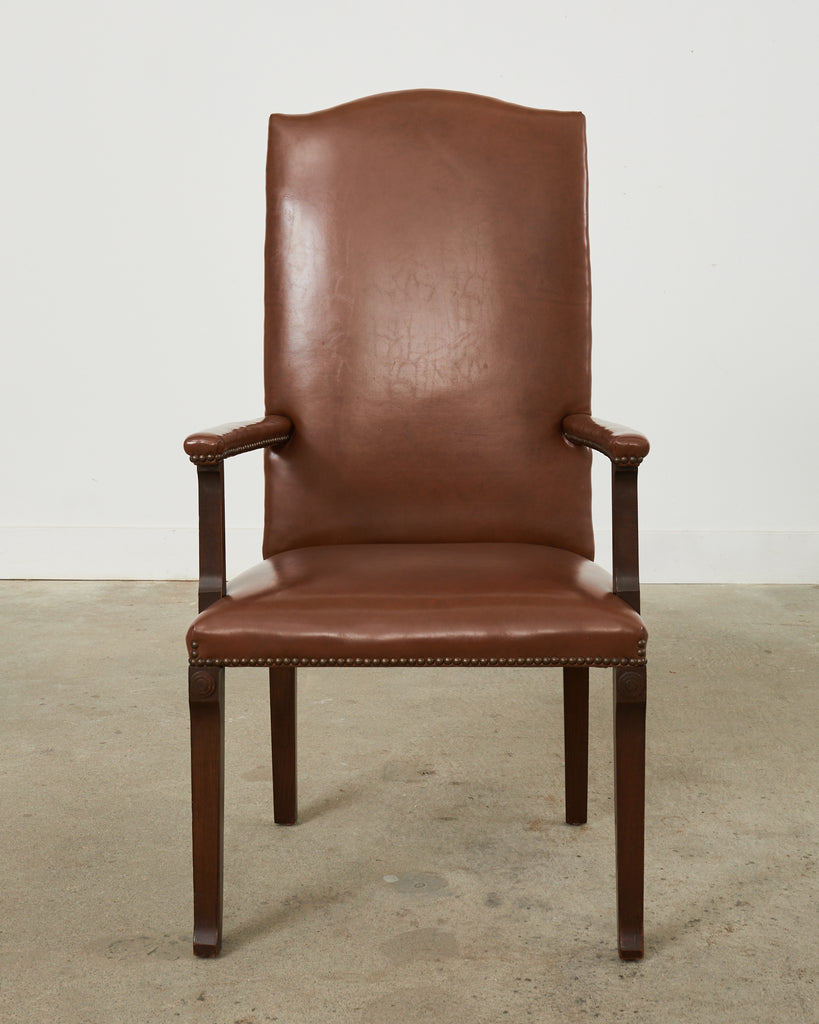 English Georgian Style Faux Leather Naugahyde Hall Chair