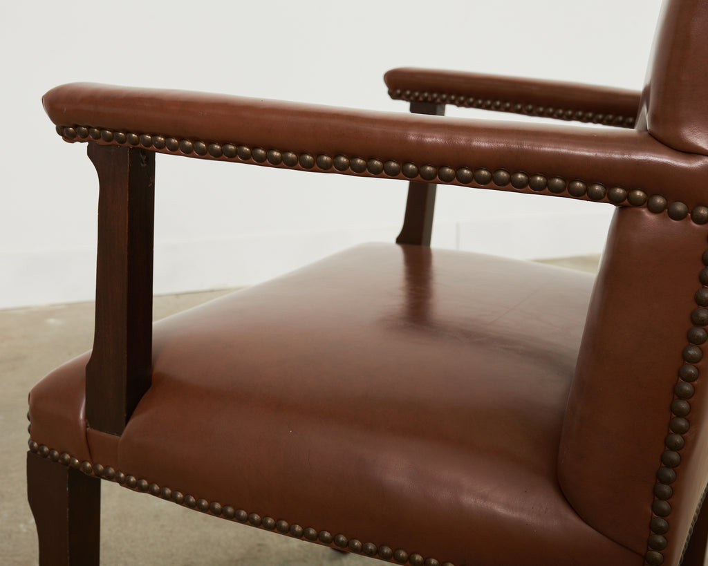 English Georgian Style Faux Leather Naugahyde Hall Chair