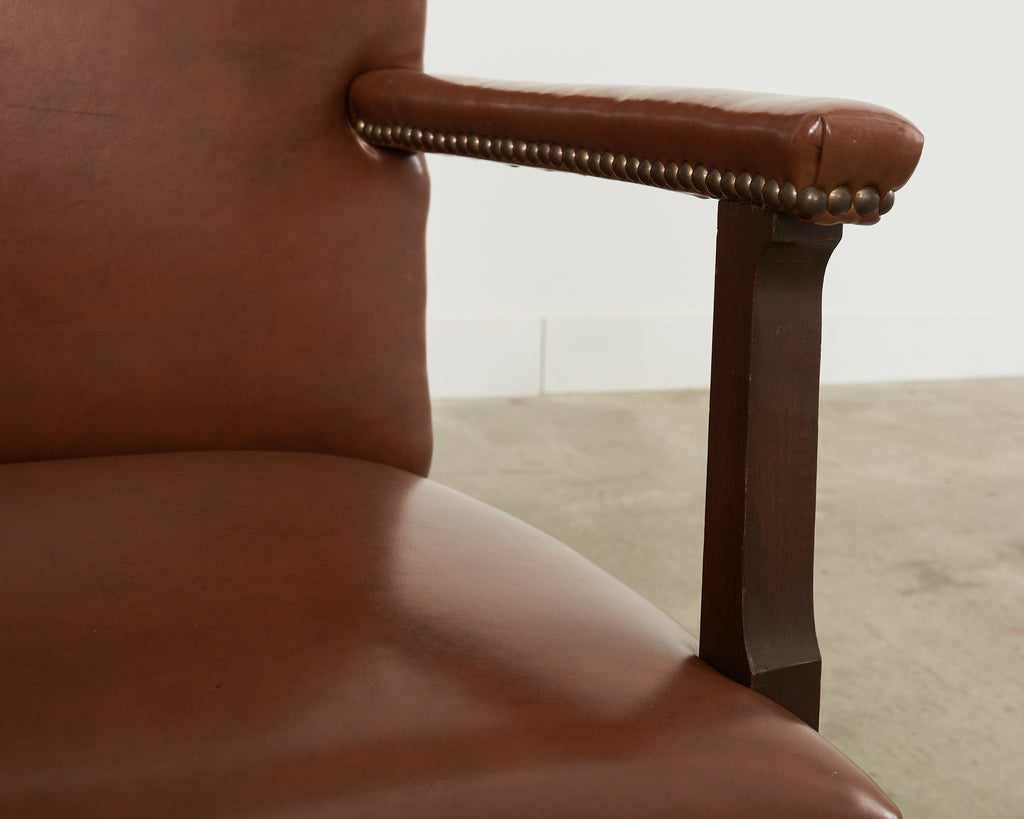 English Georgian Style Faux Leather Naugahyde Hall Chair