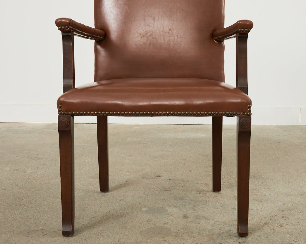 English Georgian Style Faux Leather Naugahyde Hall Chair