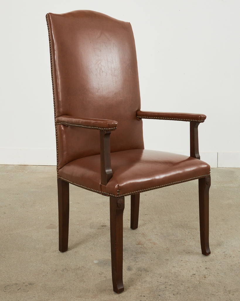 English Georgian Style Faux Leather Naugahyde Hall Chair