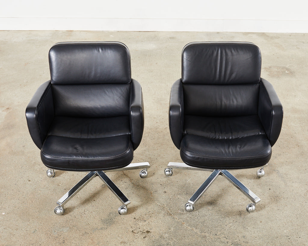Pair of Palladium Soft Pad Leather Executive Office Desk Chairs
