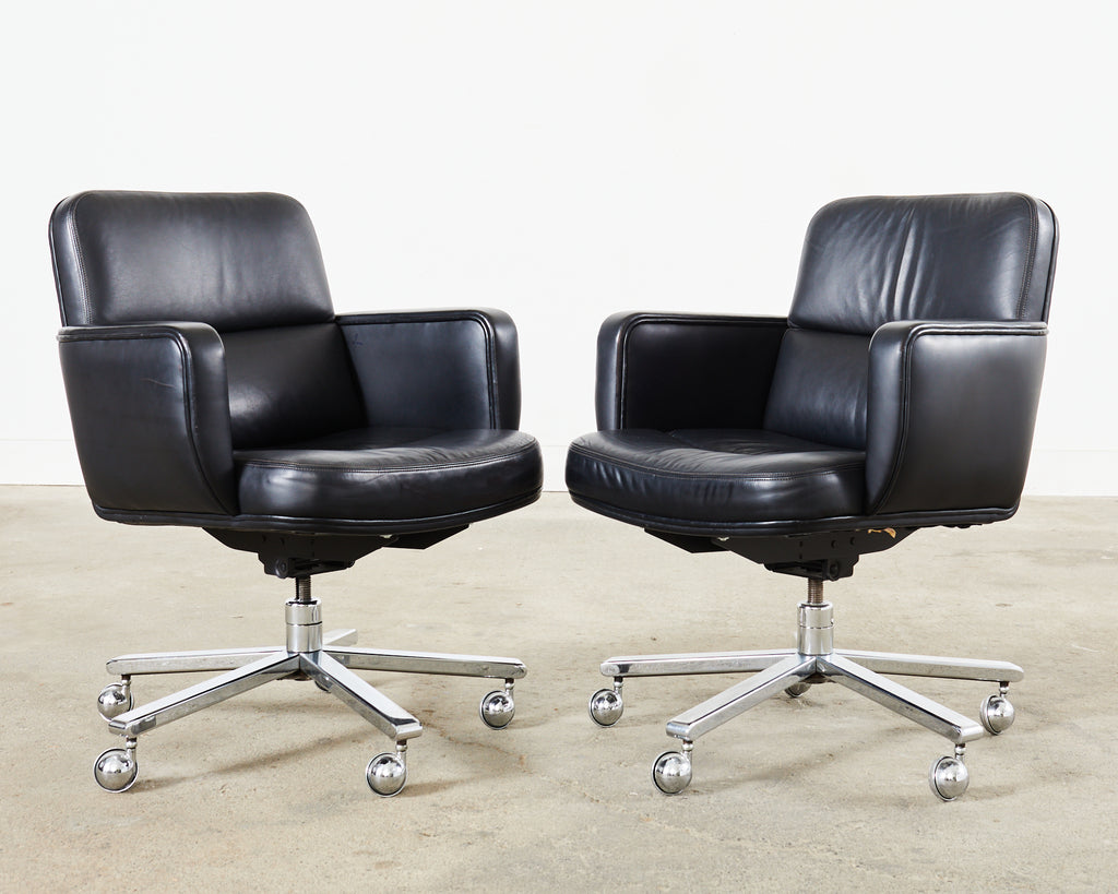 Pair of Palladium Soft Pad Leather Executive Office Desk Chairs