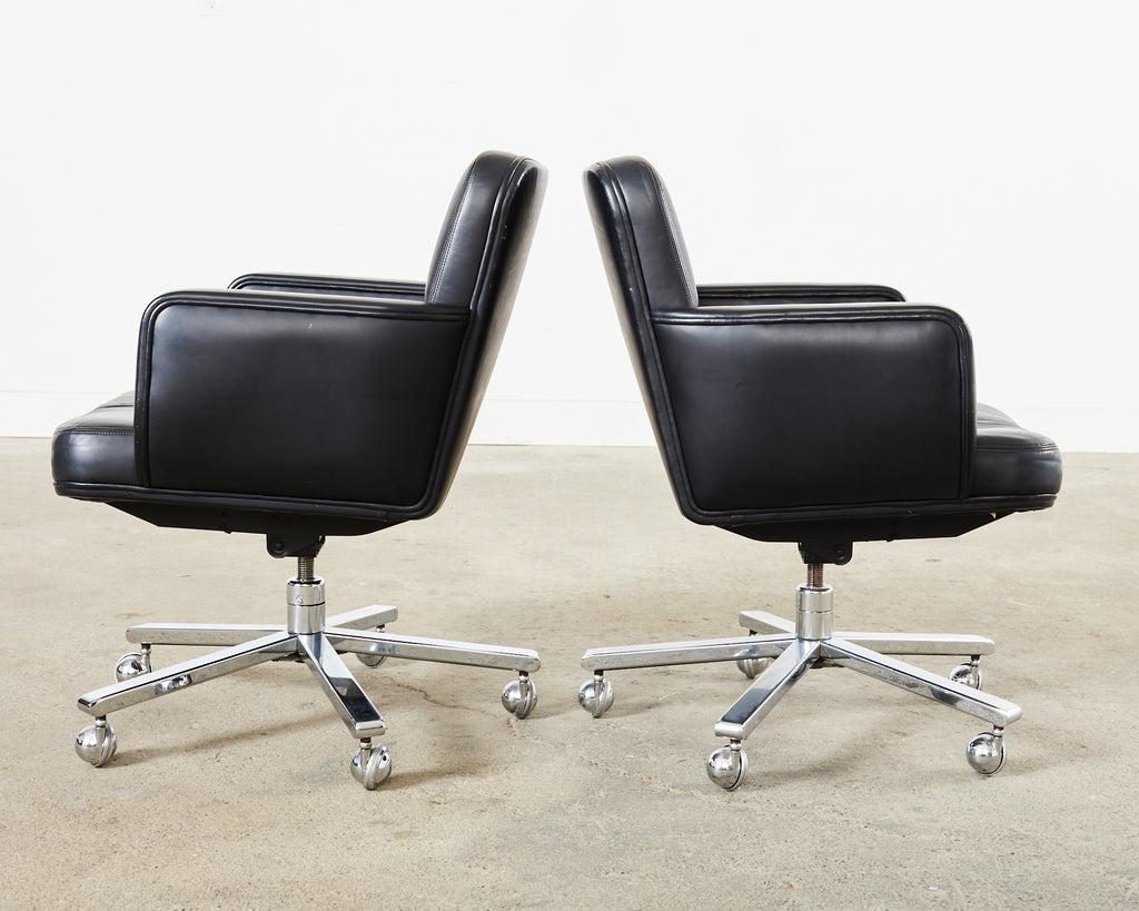 Pair of Palladium Soft Pad Leather Executive Office Desk Chairs