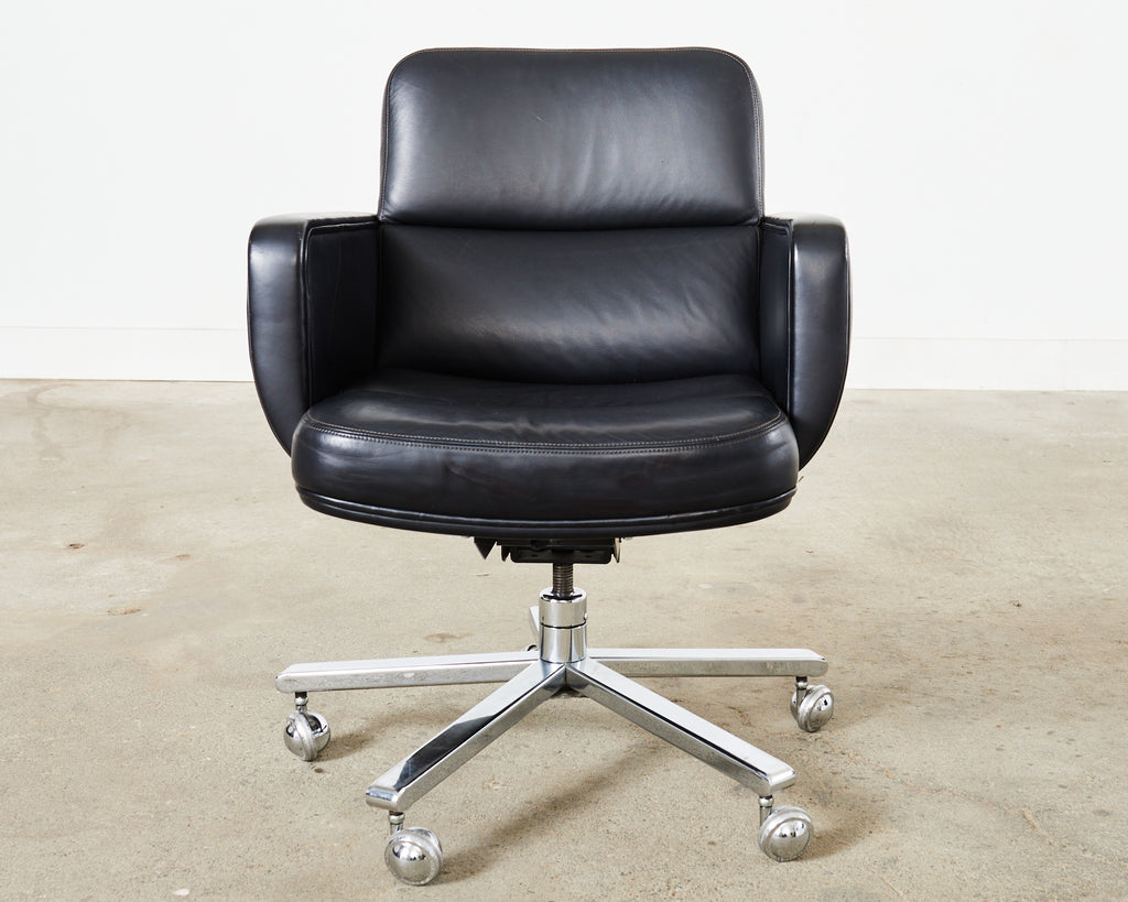 Pair of Palladium Soft Pad Leather Executive Office Desk Chairs