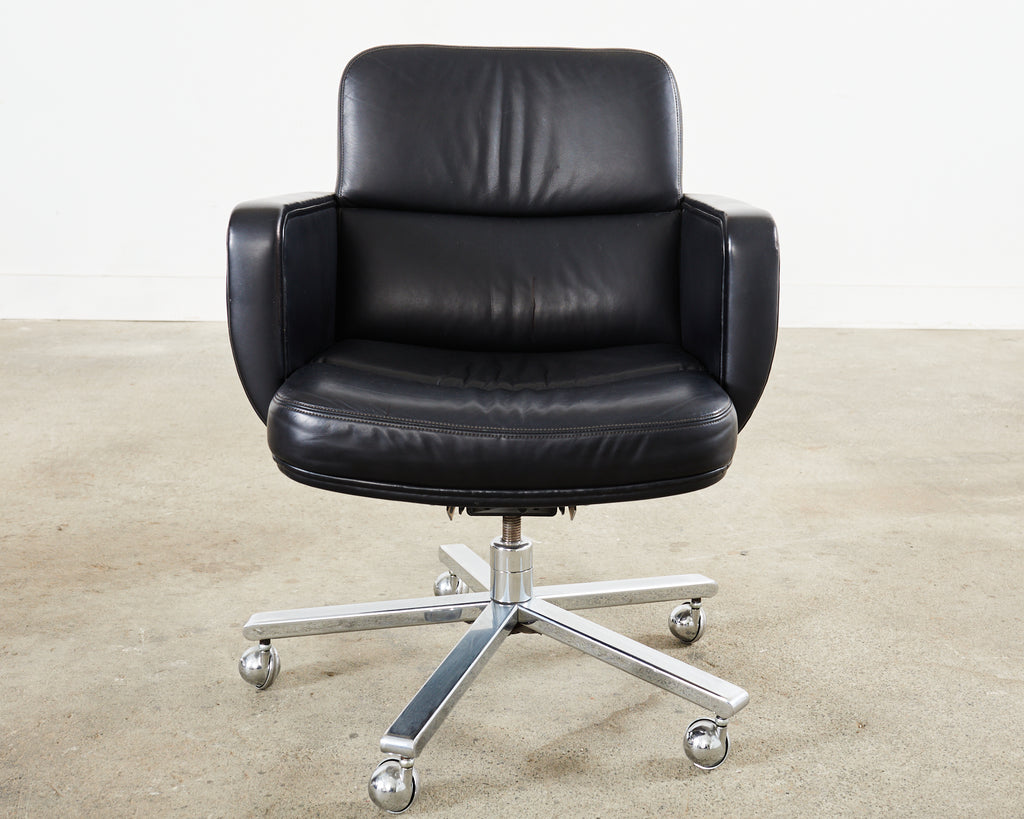 Pair of Palladium Soft Pad Leather Executive Office Desk Chairs